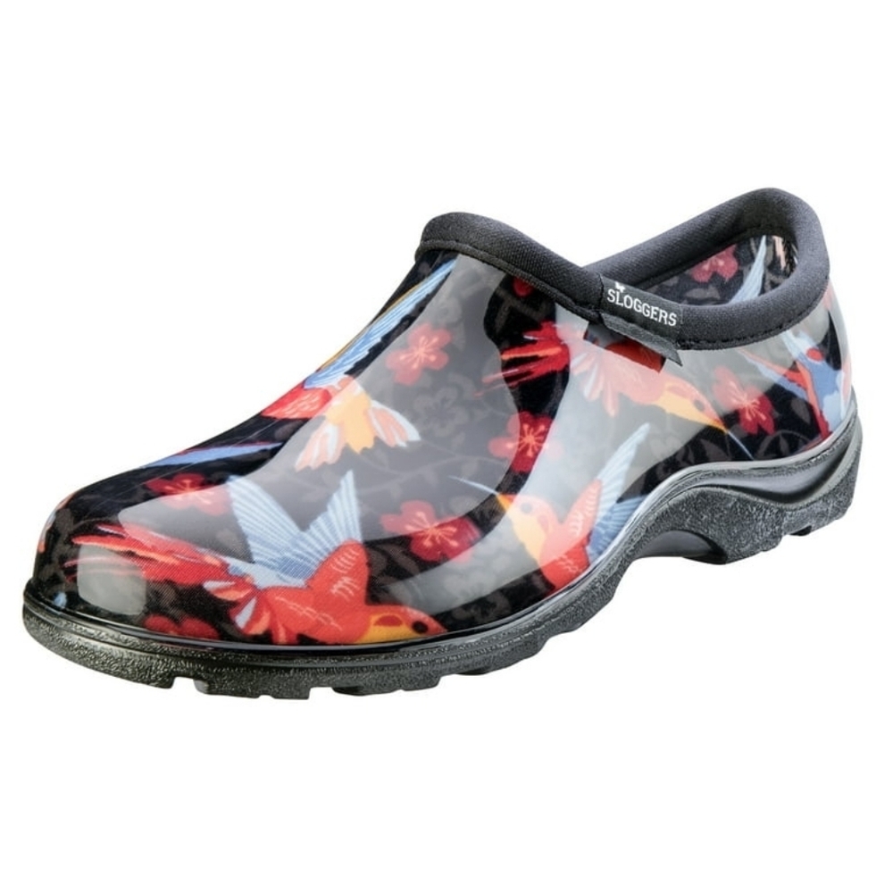 Sloggers Women's Rain And Garden Shoes - Hummingbird Black & Red Size 7